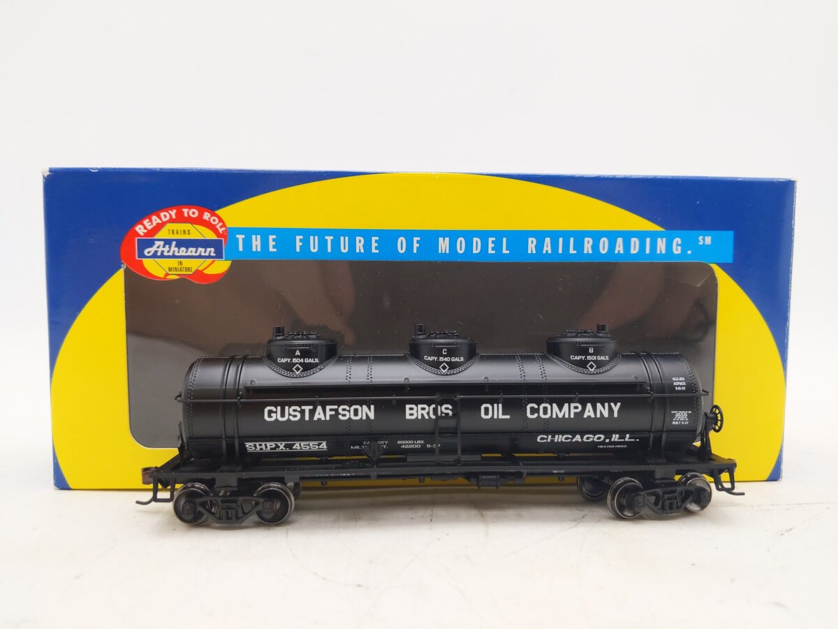 Athearn 7358 HO Scale Gustafson Bros Oil Co Tripple Dome Tank Car #4554 EX/Box