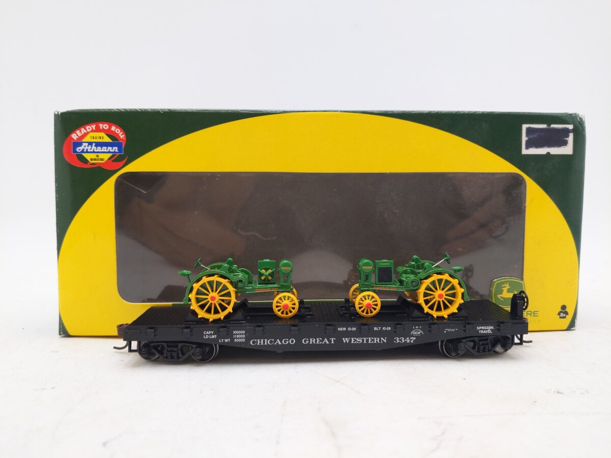 Athearn 8156 HO Gauge John Deere 40' Flat Car w/ Waterloo Boy Tractors EX/Box