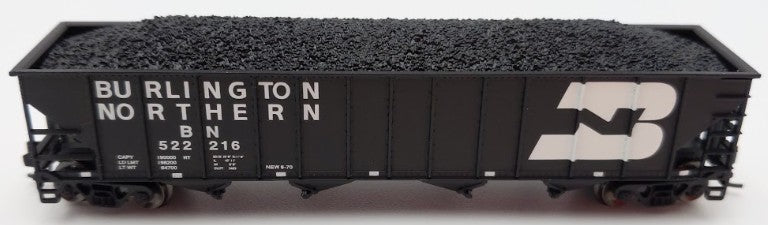 Trainworx Inc 2411-10 N Burlington Northern 100-Ton 4-Bay Hopper #522216 w Coal