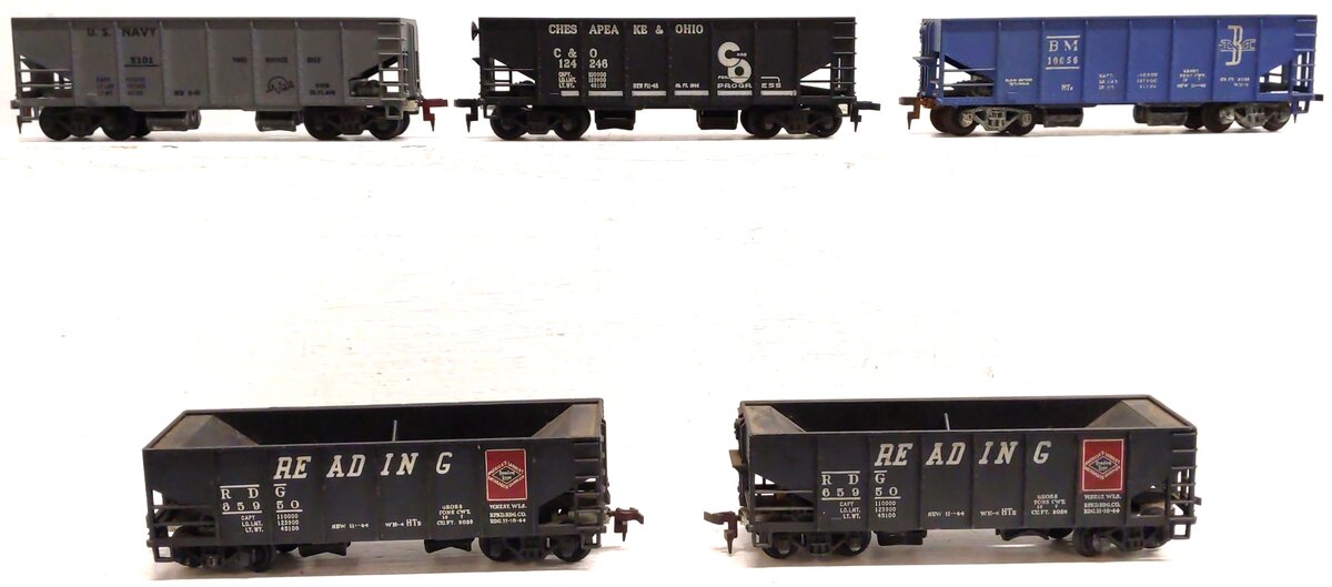 HO Scale Assorted Hopper Cars: 10056, 65950, 124246, X101 [5] VG
