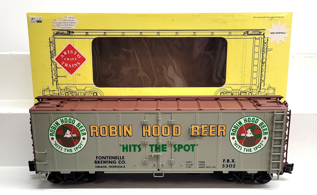 Aristo-Craft 46218 G Gauge Robin Hood Beer Reefer Car #5302 - Metal Wheels LN/Box