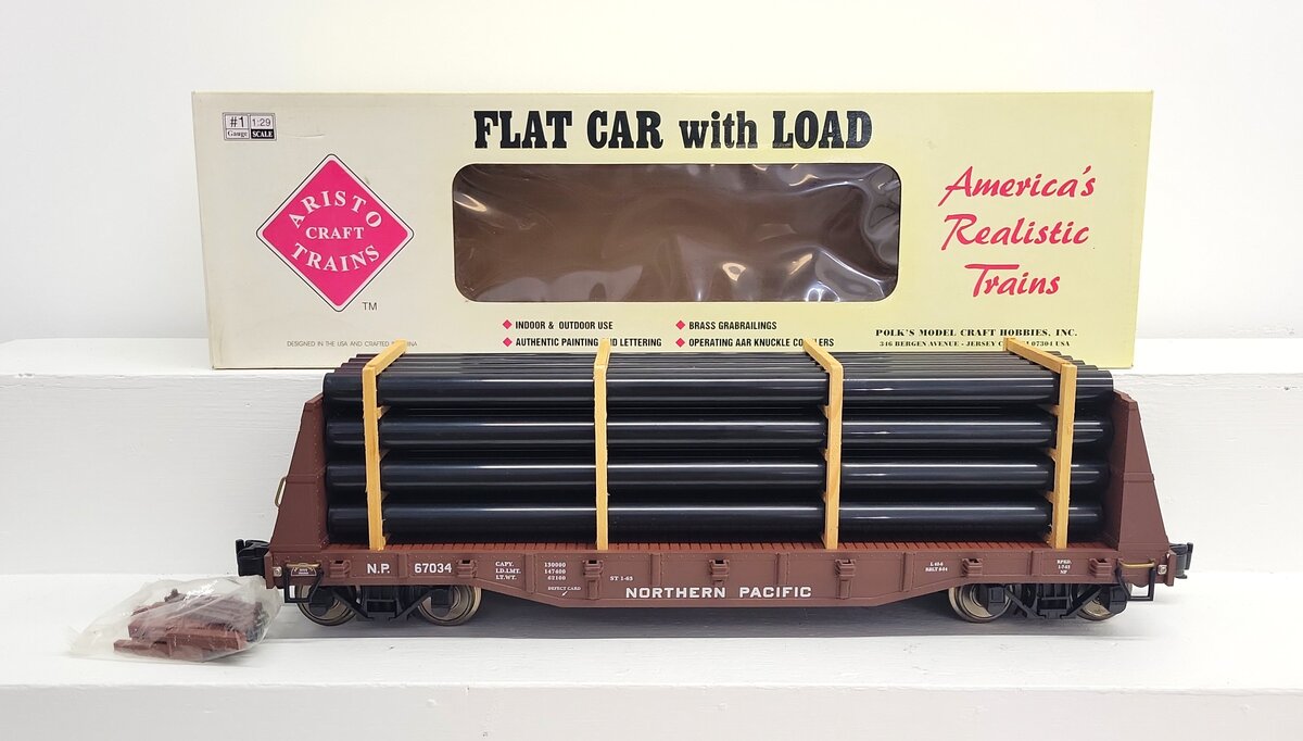 Aristo-Craft 46401 G Northern Pacific Bulkhead Flatcar w/ Load (Metal Wheels) LN/Box