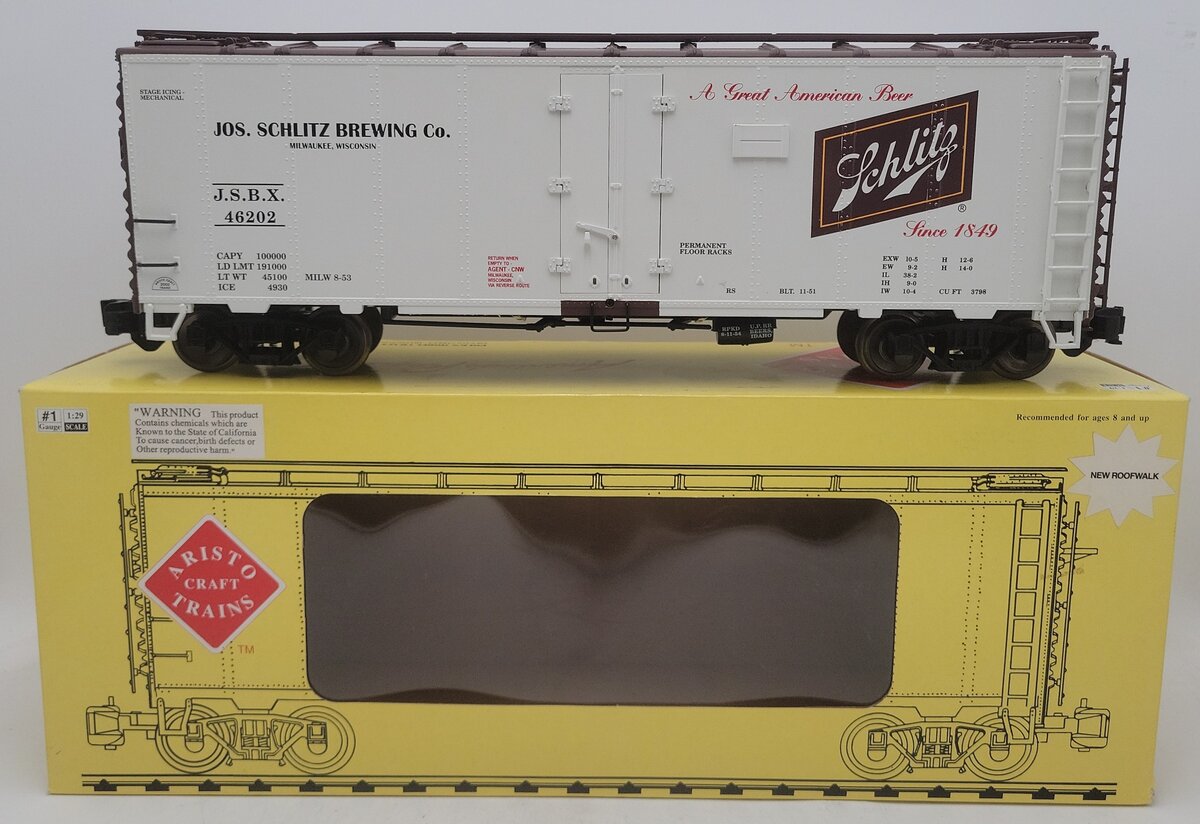 Aristo-Craft 46202 G Schlitz Refrigerator Car (Metal Wheels) EX/Box
