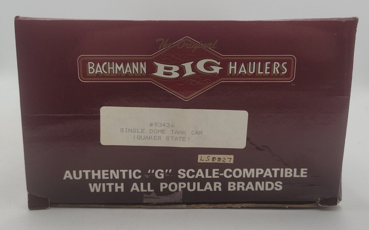 Bachmann 93436 G Scale Quaker State Single Dome Tank Car EX/Box