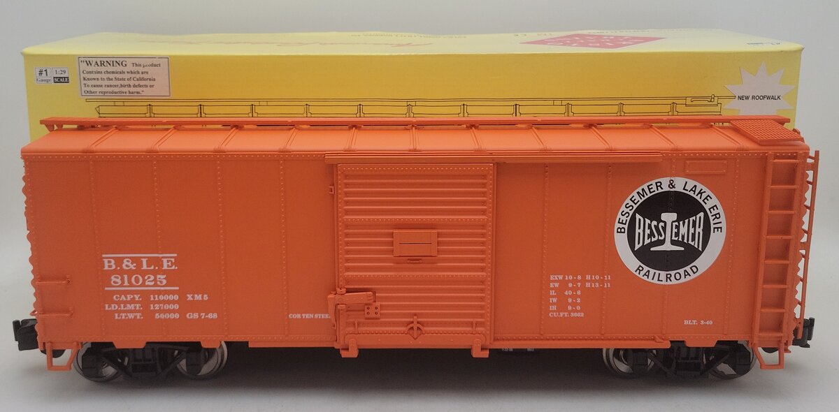 Aristo-Craft 46045 G Scale Bessemer & Lake Erie Steel Boxcar #81025 EX/Box