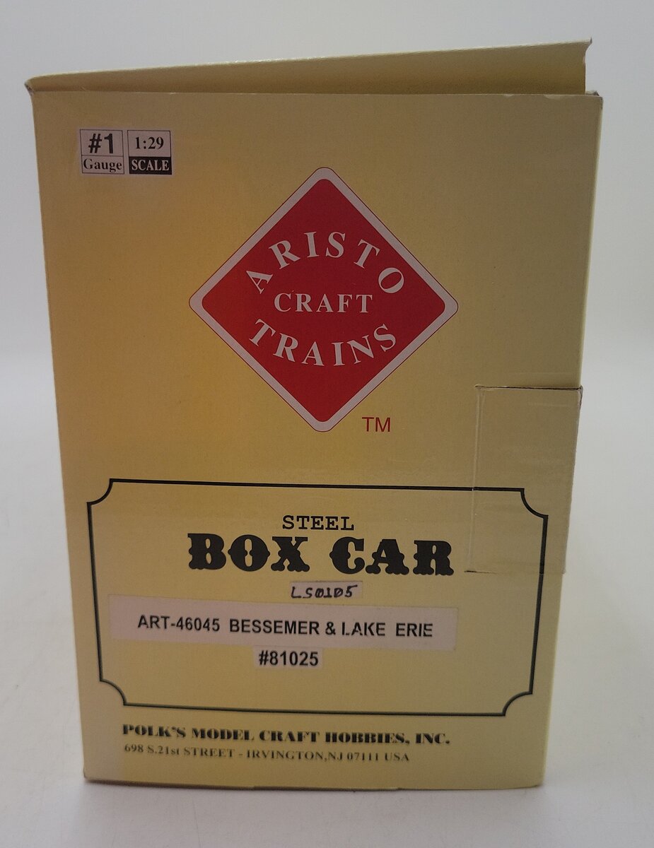 Aristo-Craft 46045 G Scale Bessemer & Lake Erie Steel Boxcar #81025 EX/Box