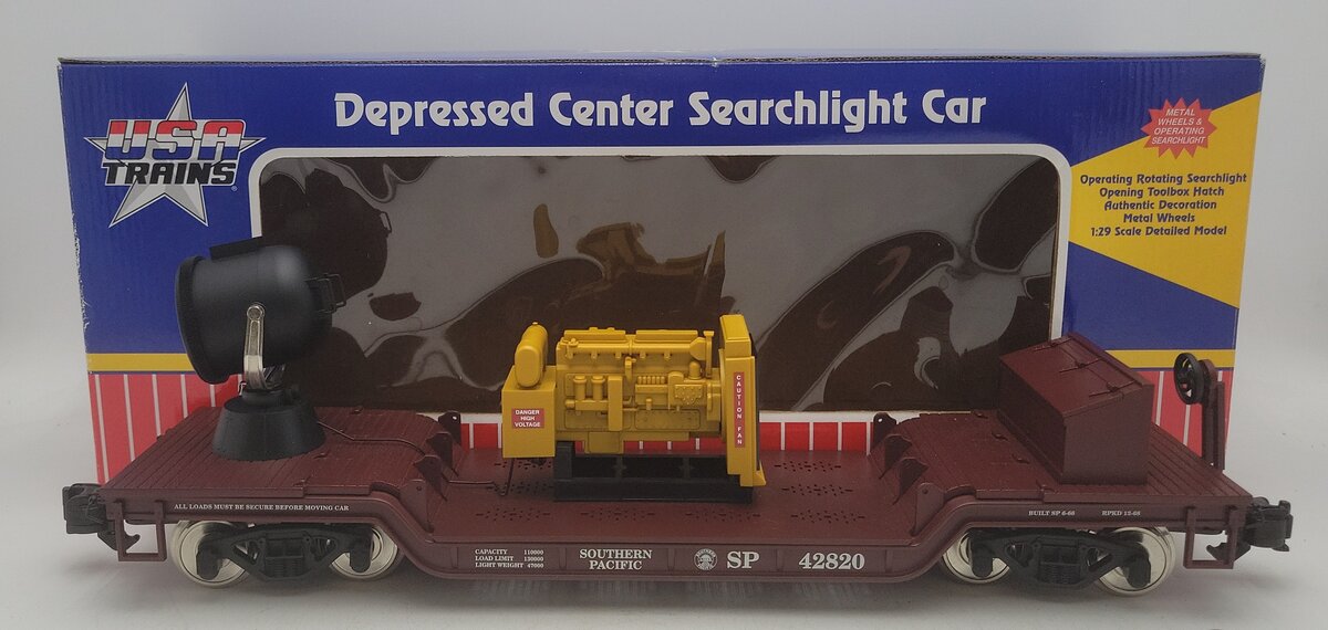 USA Trains R17330 G Southern Pacific Depressed Center Flat Car with Searchlight EX/Box