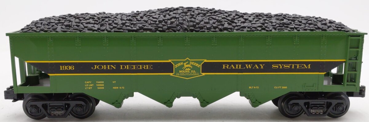 MTH 30-4094-0 O Gauge John Deere Hopper Car w/ Coal Load #1936 LN