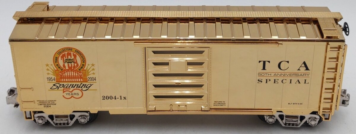 MTH 20-93190 O Gauge TCA 50th Anniversary 18k Gold Box Car EX/Box