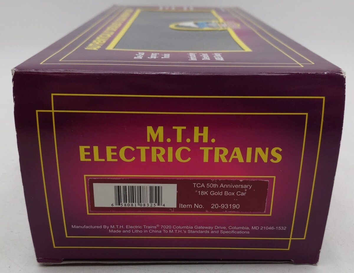 MTH 20-93190 O Gauge TCA 50th Anniversary 18k Gold Box Car EX/Box