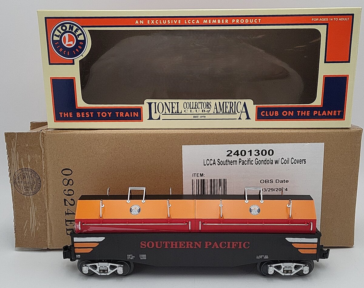 Lionel 2401300 O LCAA Southern Pacific Gondola w/ Coil Covers LN/Box