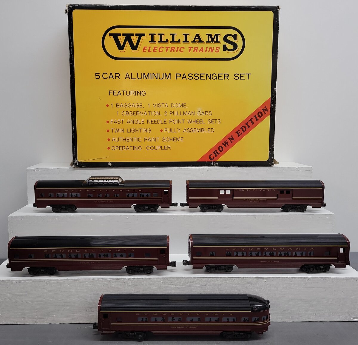 Williams 2802 O Gauge PRR Smooth Side Aluminum 5-Car Passenger Set EX/Box