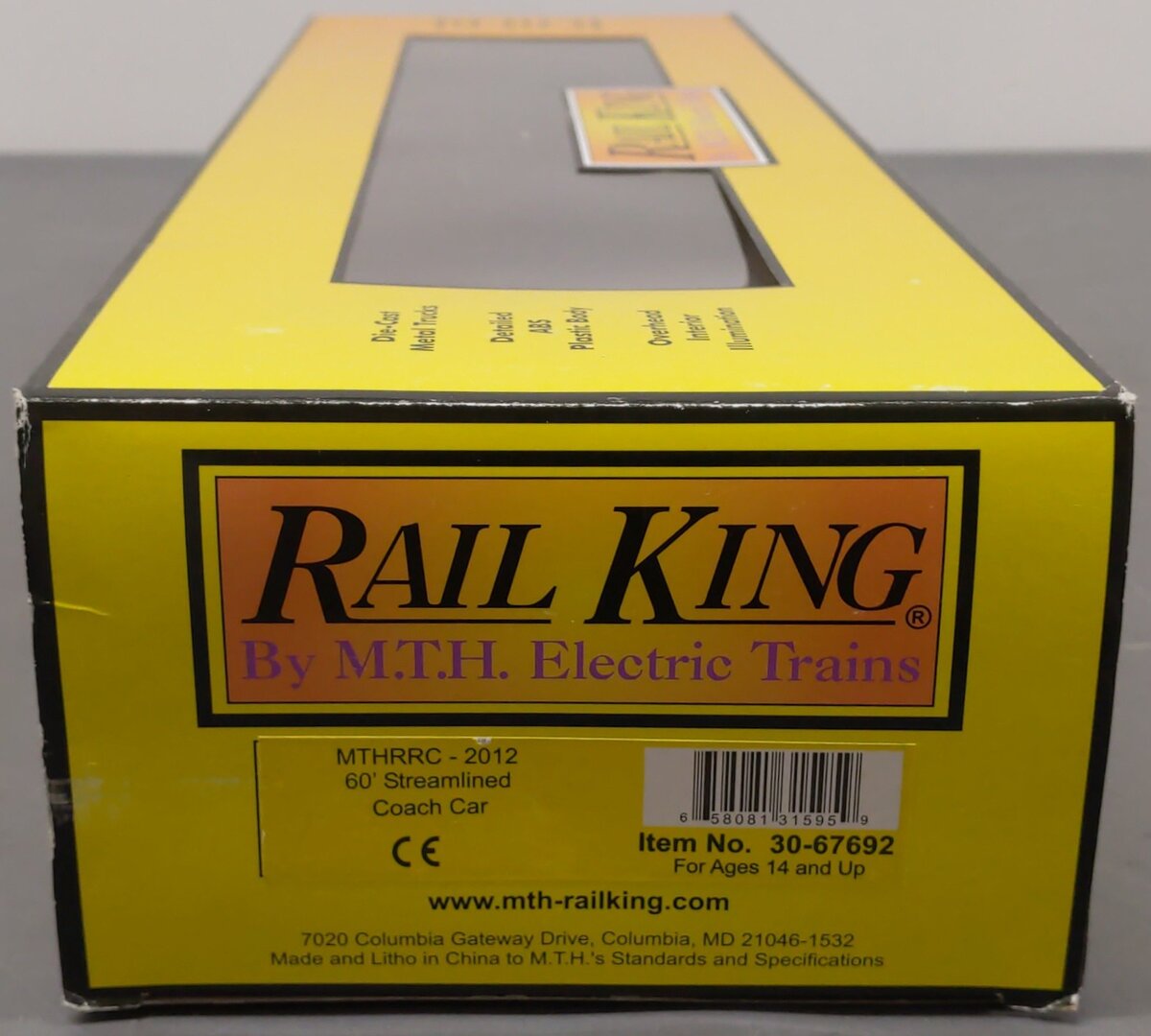 MTH 30-67692 O MTHRRC 2012 60' Streamlined Coach Car EX/Box