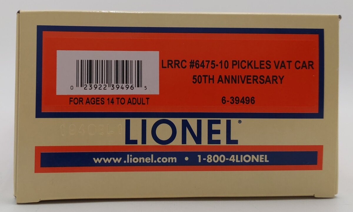 Lionel 6-39496 O Gauge LRRC #6475-10 Pickles Vat Car 50th Anniversary LN/Box