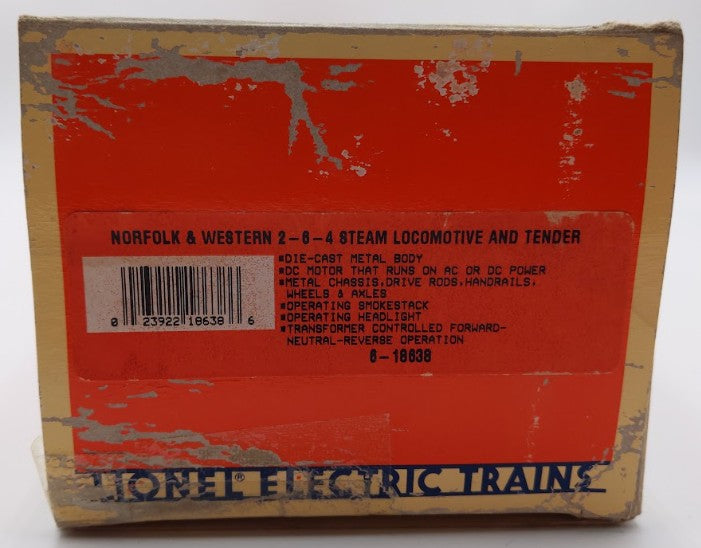 Lionel 6-18638 O Gauge Norfolk & Western 2-6-4 Steam Loco & Tender #638 EX/Box