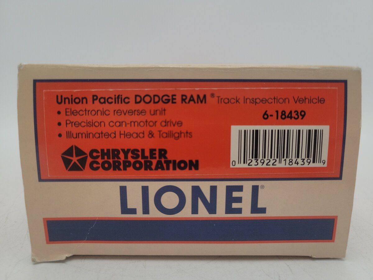 Lionel 6-18439 O Gauge Union Pacific Dodge Ram Track Inspection Vehicle EX/Box