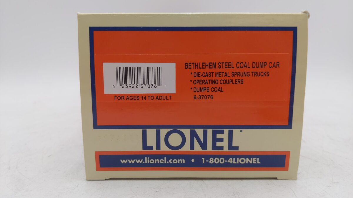Lionel 6-37076 O Bethlehem Steel Coal Dump Car EX/Box