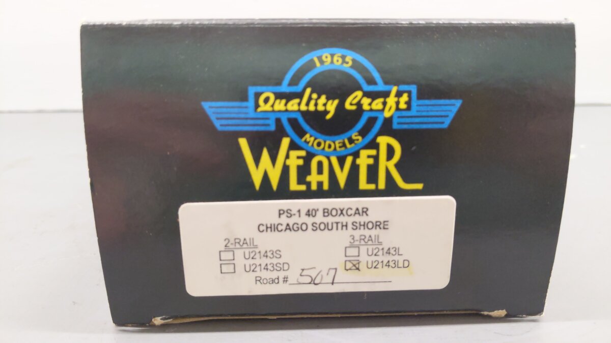 Weaver U2143LD Chicago South Shore 40' Boxcar #507 EX/Box