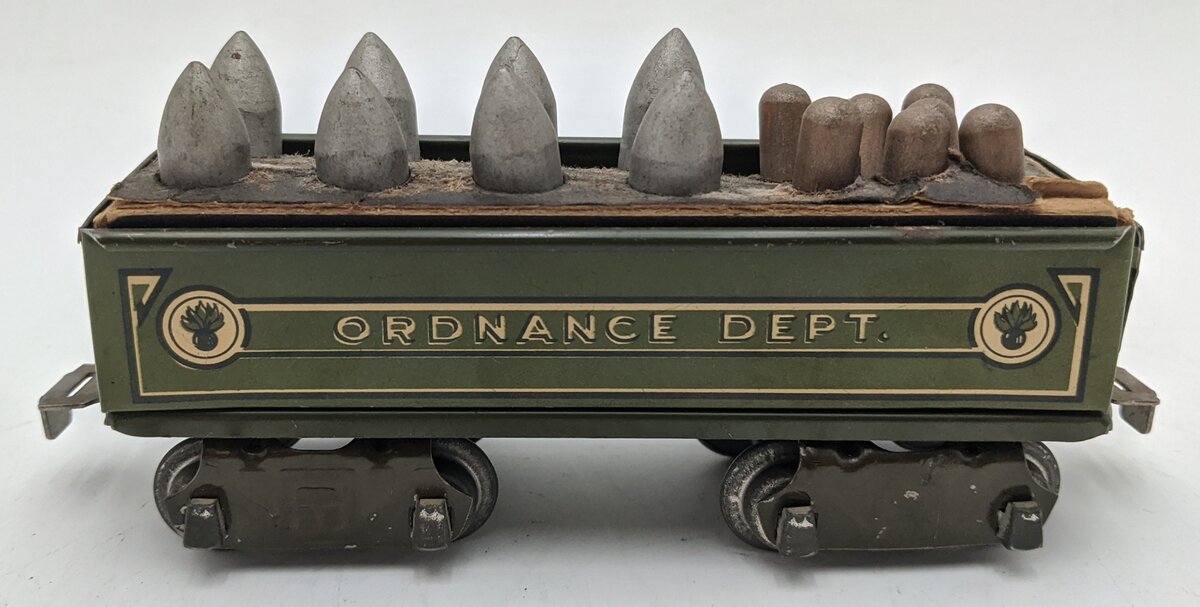 Marx 2552M Vintage O Gauge "Ordnance Dept" Gondola w/ Shell Load VG