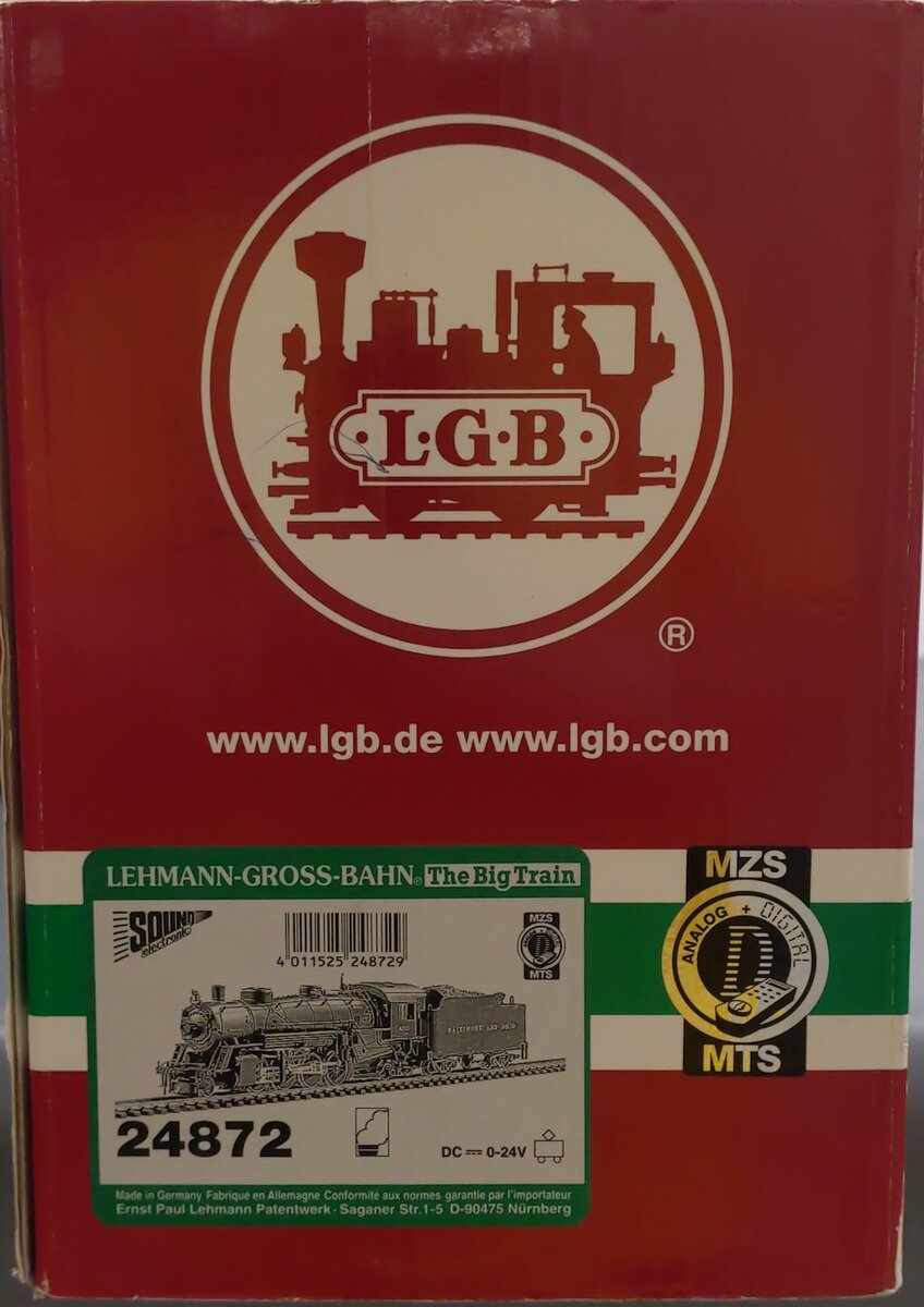 LGB 24872 G Scale Baltimore & Ohio 2-8-2 Mikado Steam Locomotive & Tender #4510 LN/Box