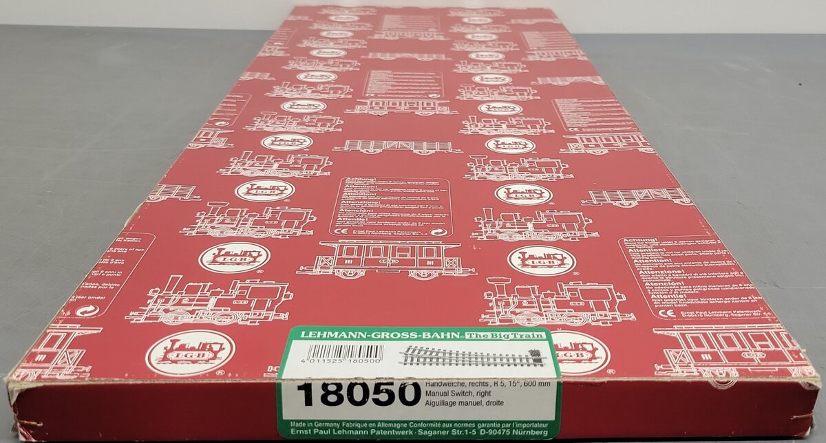 LGB 18050 G R5 15° Right Hand Manual Switch Turnout EX/Box
