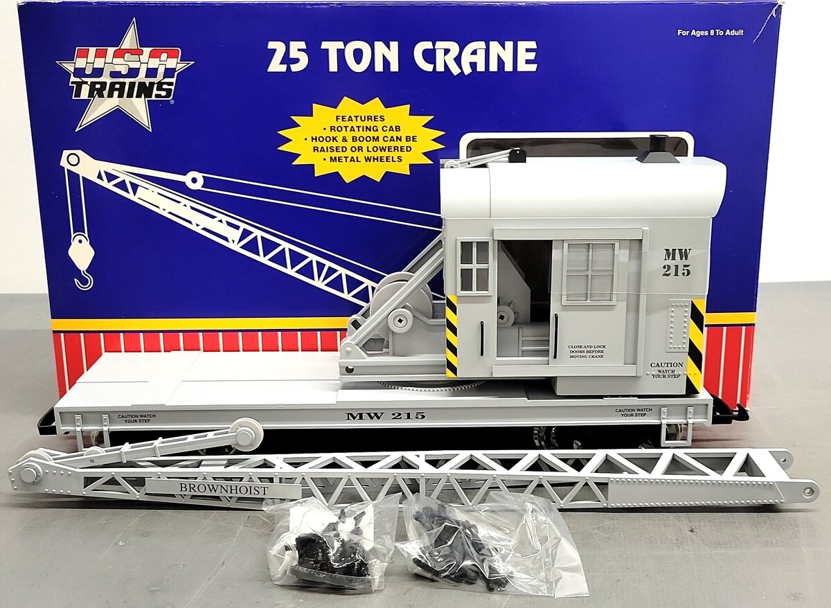 USA Trains 1860 G Maintenance of Way 25-Ton Crane Car Gray w/Metal Wheels NIB