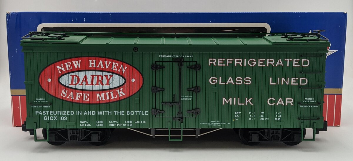 USA Trains 16353 G Scale New Haven Dairy Wood Ice Reefer Car EX/Box