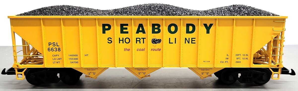 USA Trains R14019 G Peabody 70-Ton 3-Bay Coal Hopper with Coal Load #6638 LN/Box