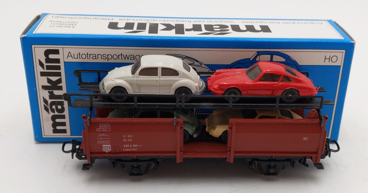Marklin 4613 HO Scale Auto Transport Car w/ Automobiles EX/Box
