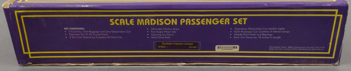 MTH 20-4008 O Gauge Southern Crescent Limited 70' Madison Passenger 5-Car Set EX/Box