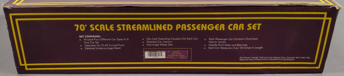 MTH 20-6517 O Southern 70' Streamlined Passenger Car Set EX/Box