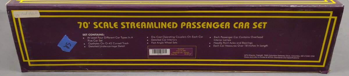 MTH 20-6517 O Southern 70' Streamlined Passenger Car Set EX/Box