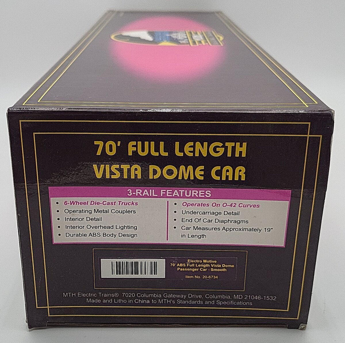 MTH 20-6734 O Gauge Electro Motive Full Length Dome Car EX/Box
