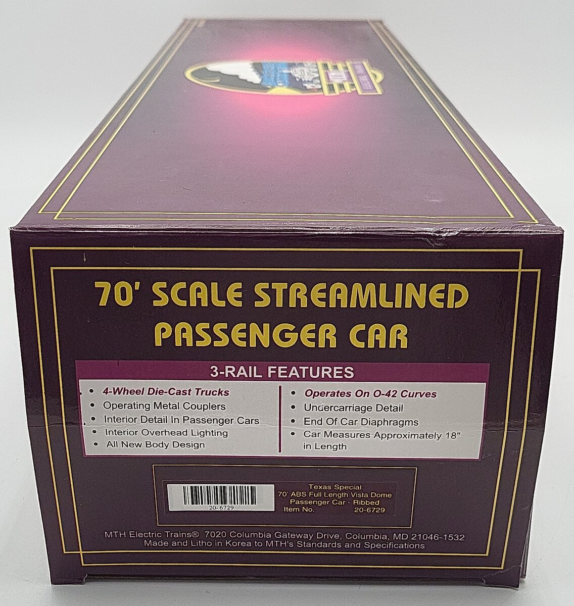 MTH 20-6729 Texas Special Full Vista Dome Car EX/Box