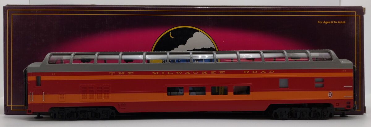 MTH 20-6752 O Gauge Milwaukee Road 70' Full Length Vista Dome Passenger Car #53/Box