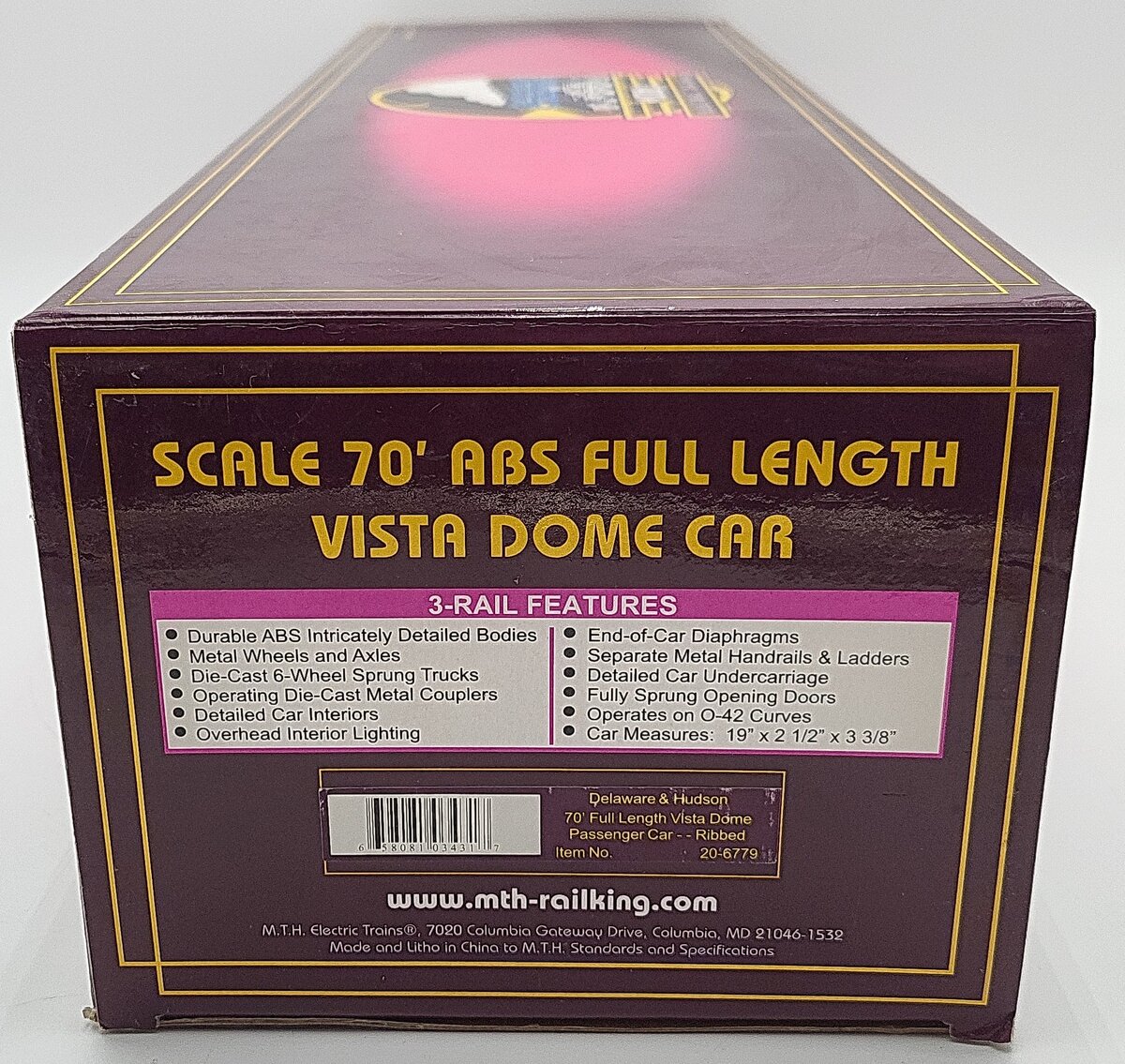 MTH 20-6779 O Delaware & Hudson "Montreal" 70' ABS Full Length Vista Dome Car LN/Box