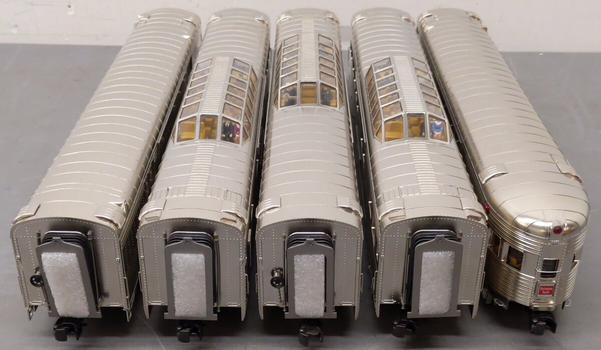 MTH 20-65133 O Burlington 70' Streamlined Ribbed Sided Passenger Set (Set of 5) EX/Box