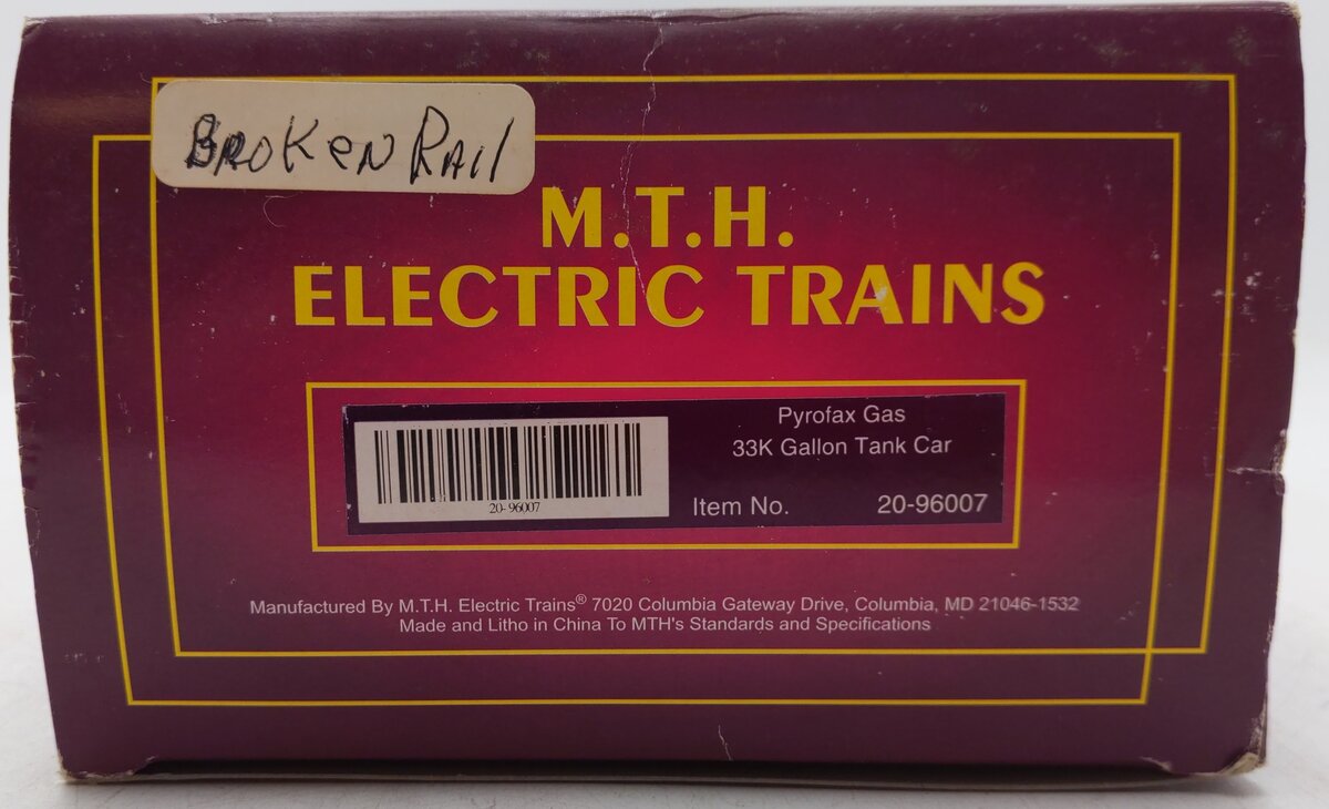 MTH 20-96007 O Pyrofax Gas 33K Gallon Tank Car #16086 EX/Box