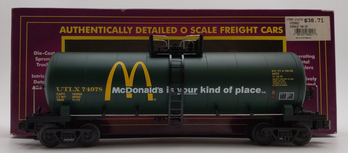 MTH 20-96021 O Gauge McDonald's Single Dome Tank Car #74978 LN/Box