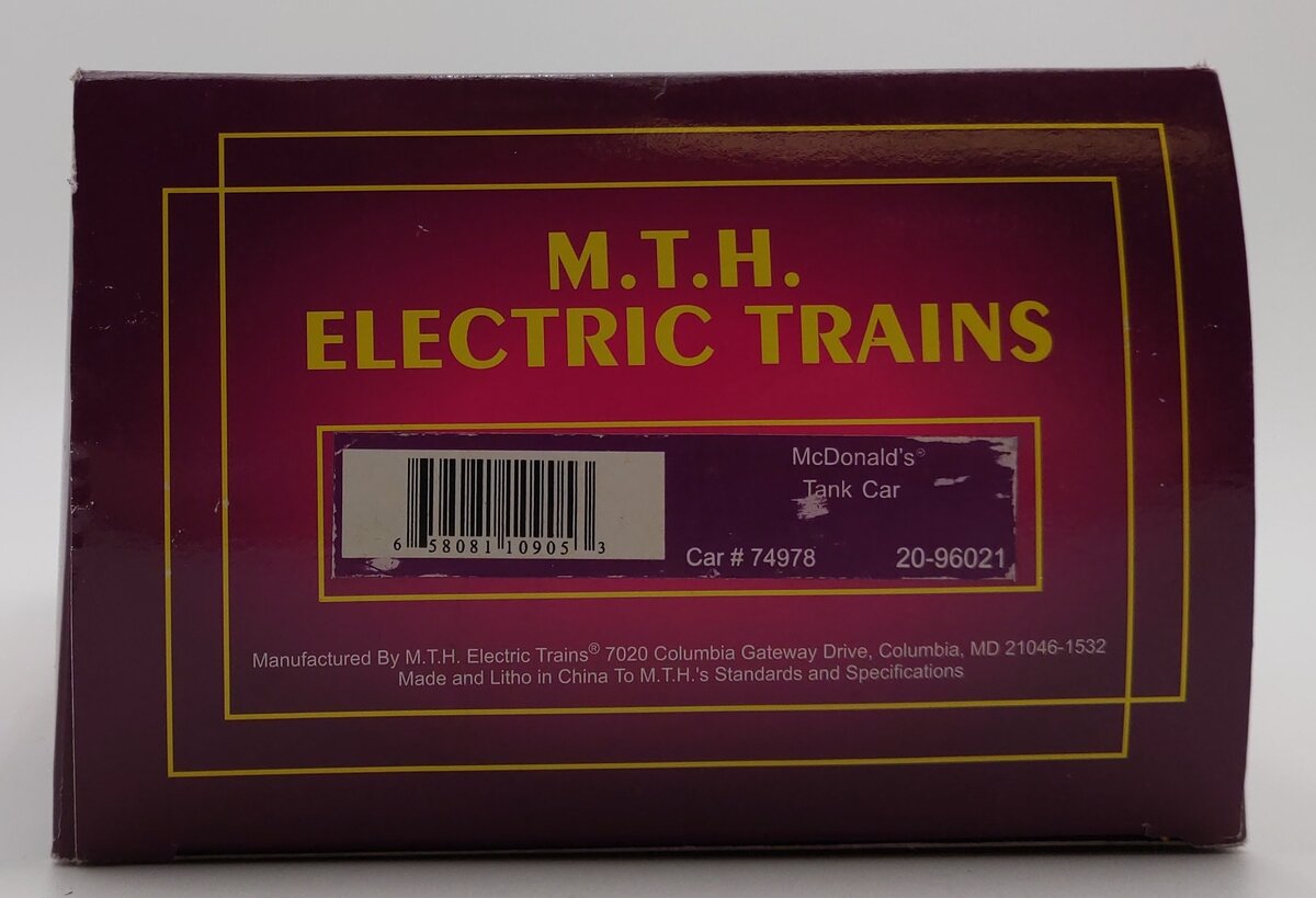 MTH 20-96021 O Gauge McDonald's Single Dome Tank Car #74978 LN/Box