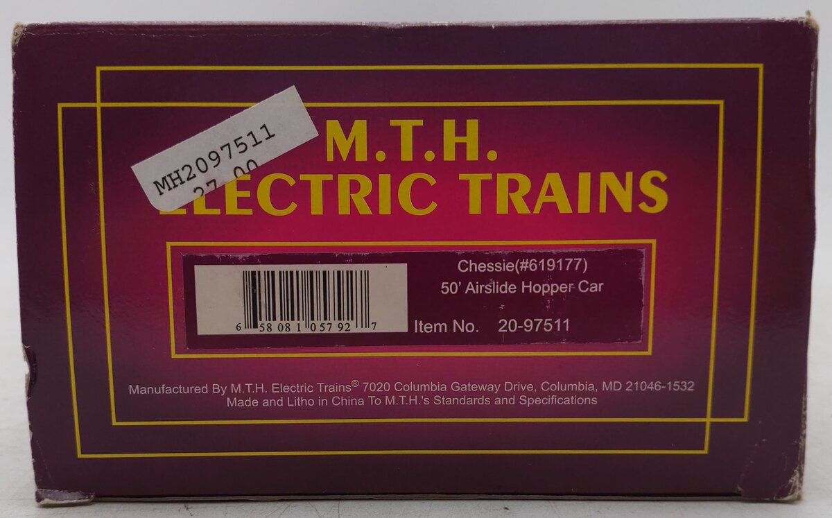 MTH 20-97511 O Chessie 50‘ Airslide Hopper Car #619177 EX/Box
