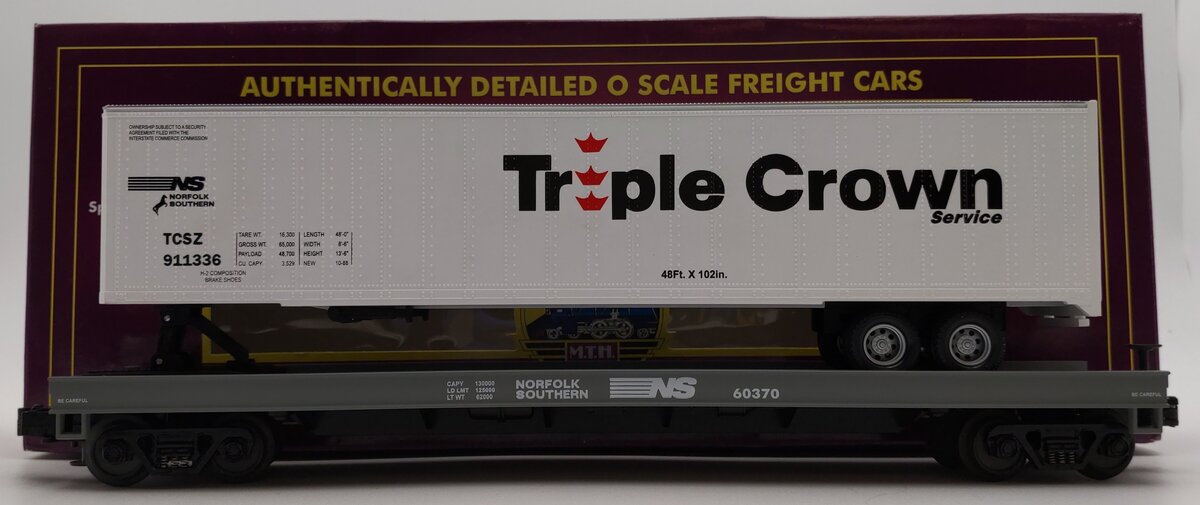 MTH 20-98116 O Norfolk Southern Flatcar with 48' Trailer #60370 LN/Box