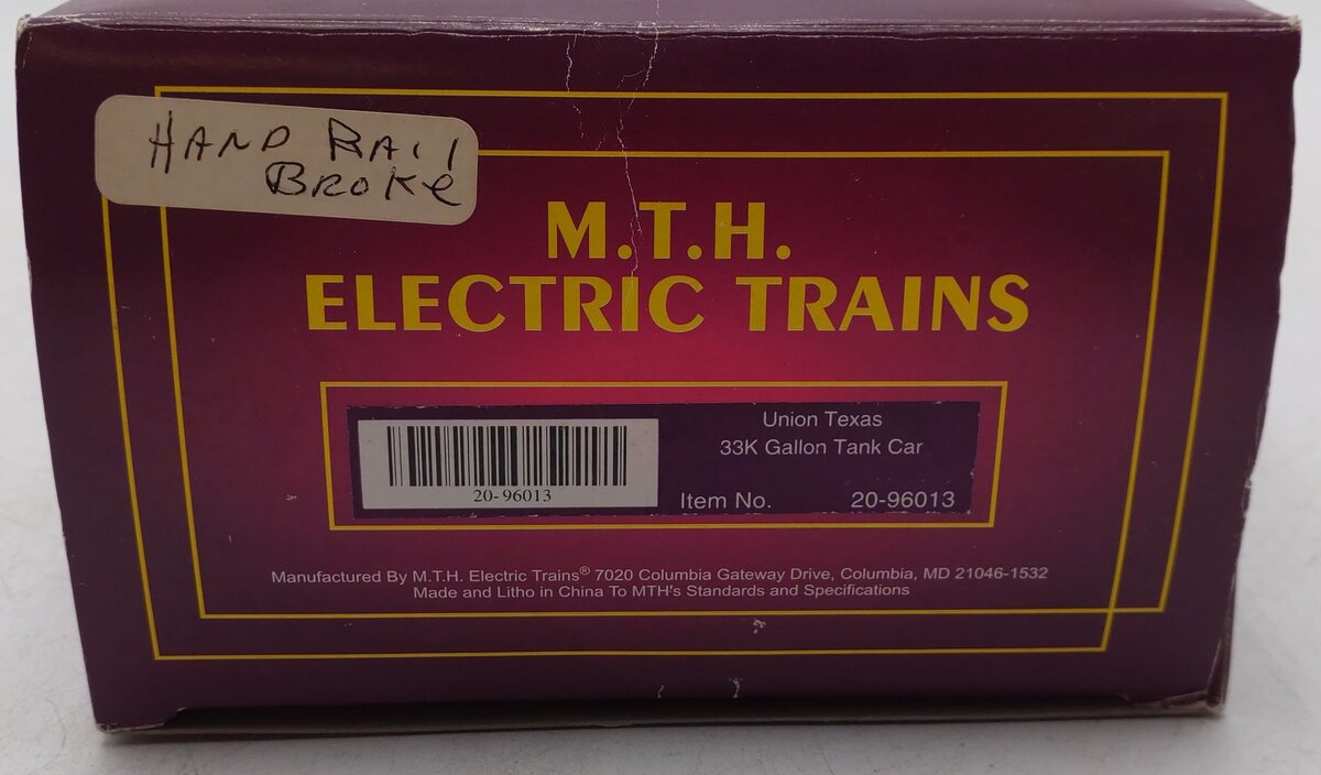 MTH 20-96013 O Gauge Union Texas 33K Gallon Tank Car #933019 VG/Box