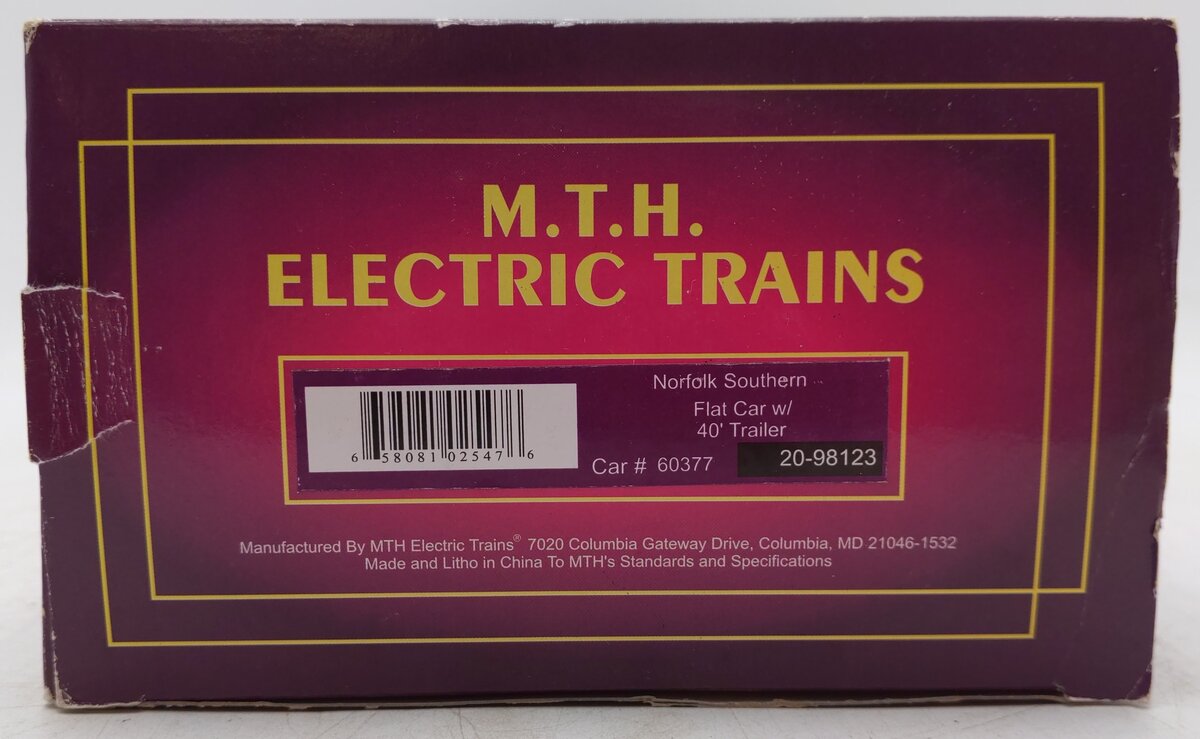MTH 20-98123 O Gauge Norfolk Southern Flatcar w/40' Trailer #60377 EX/Box