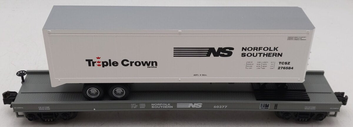 MTH 20-98123 O Gauge Norfolk Southern Flatcar w/40' Trailer #60377 EX/Box