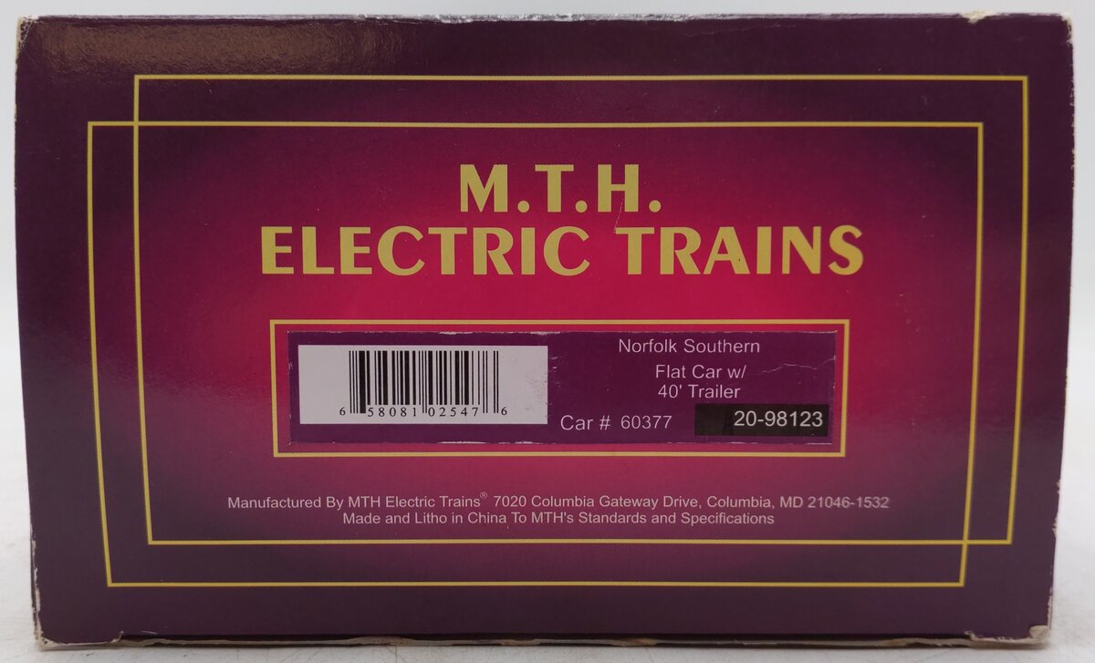 MTH 20-98123 O Gauge Norfolk Southern Flatcar w/40' Trailer #60377 EX/Box