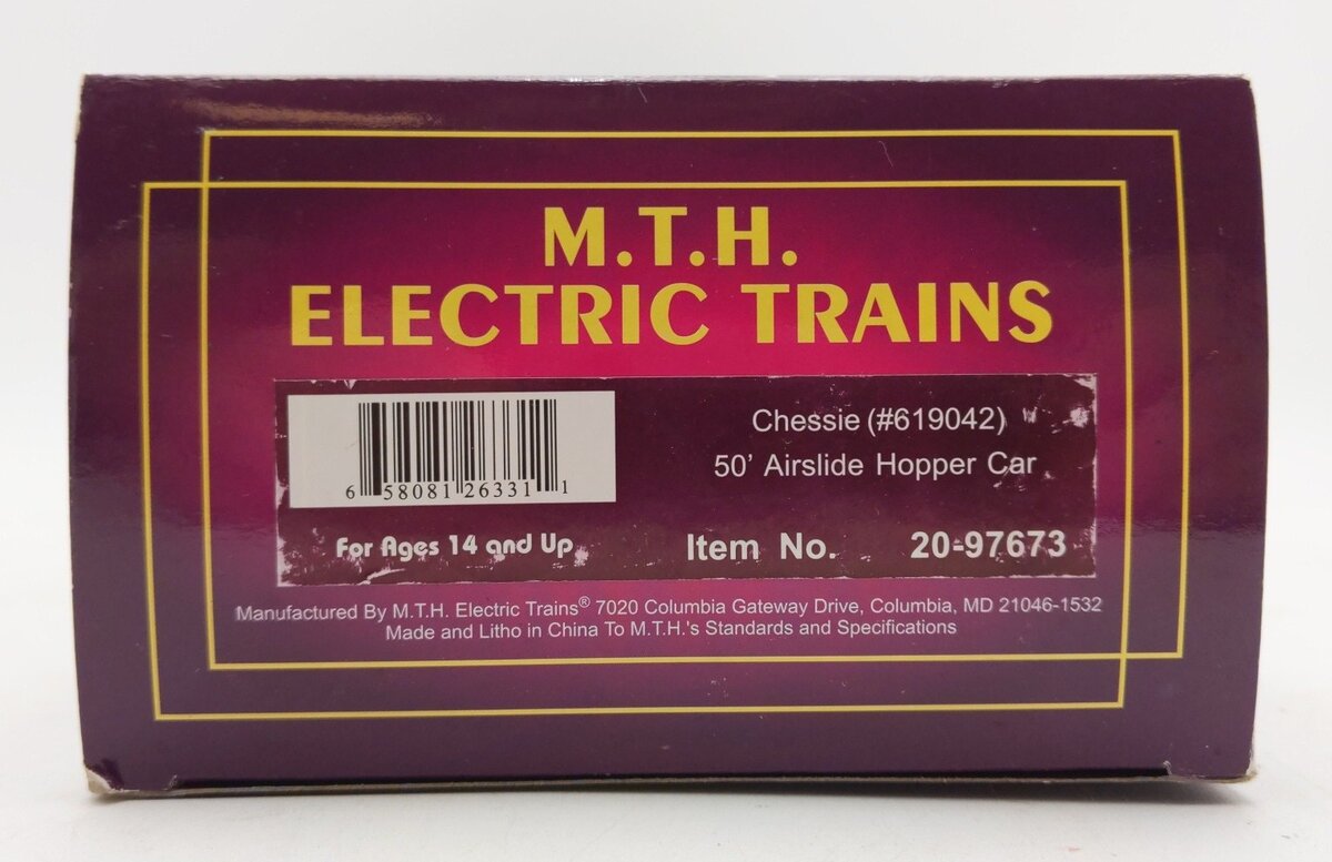 MTH 20-97673 O Gauge Chessie 50' Airslide Hopper Car LN/Box