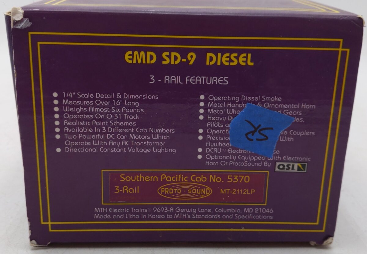 MTH 20-2112-1 Southern Pacific EMD SD-9 Diesel Engine w/PS1 #5370 EX/Box