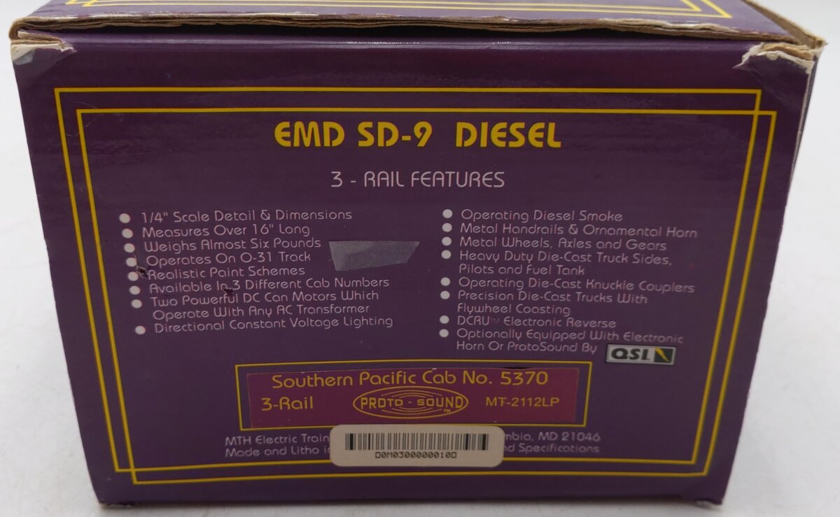 MTH 20-2112-1 Southern Pacific EMD SD-9 Diesel Engine w/PS1 #5370 EX/Box