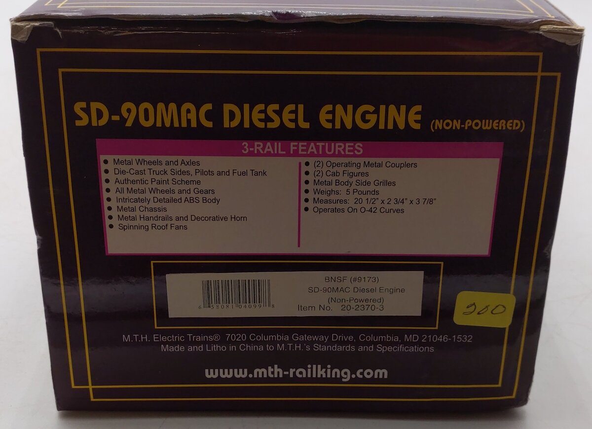 MTH 20-2370-1 BNSF SD-90MAC Diesel Engine w/PS2 #9167 EX